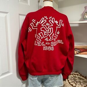 H&M Keith Haring Red Graphic Crewneck Sweater